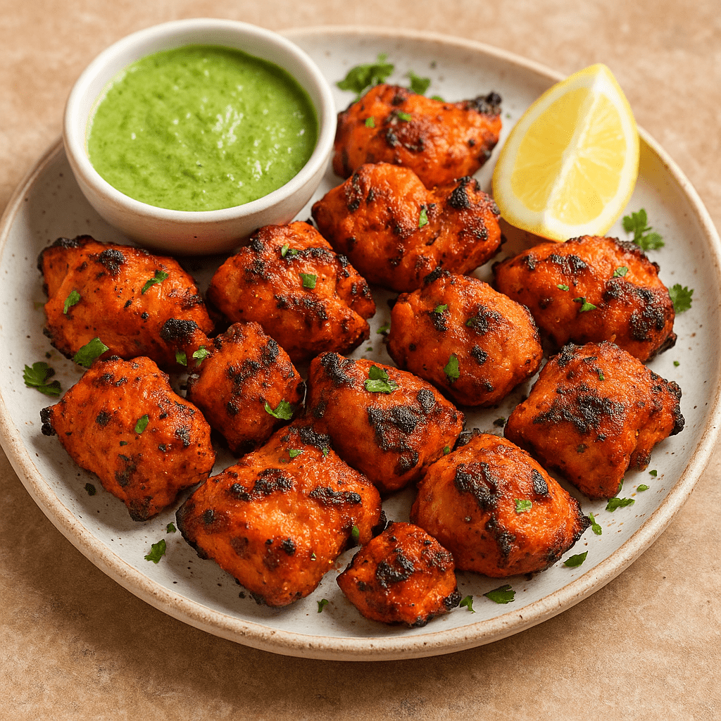 Marinated chicken pieces ready for grilling in Chicken Tikka Recipe