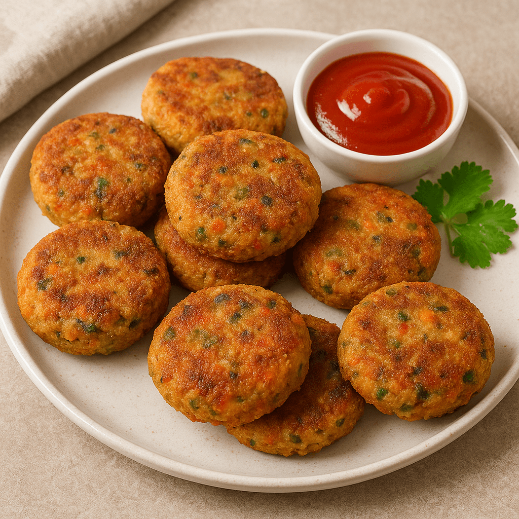 Crispy golden brown vegetable cutlets served with green chutney