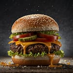 Juicy homemade cheeseburger with melted cheese, lettuce, tomato, and sesame bun