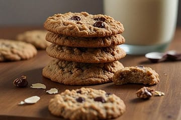 Chocolate chip cookie dough being mixed in a bowl with visible chocolate chips.
