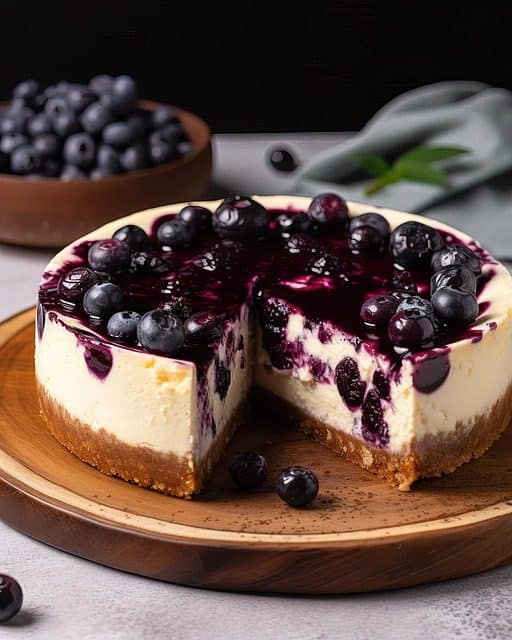 Fresh blueberries, cream cheese, and crust ingredients for Blueberry Cheesecake Recipe