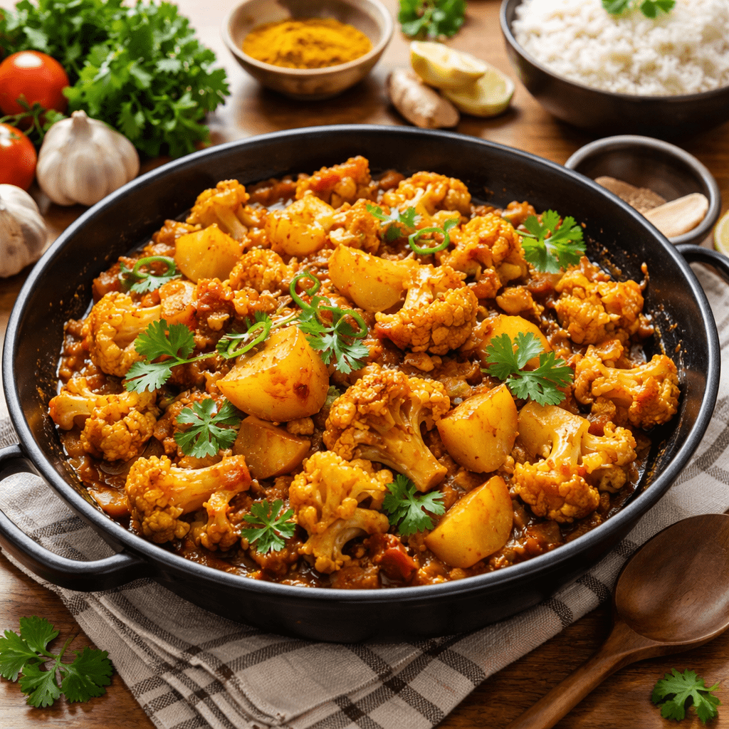 Aloo Gobi topped with fresh cilantro and served hot in a traditional dish.