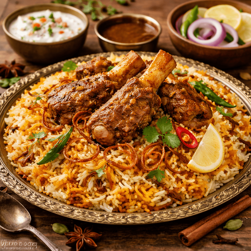 Mutton pieces marinated with yogurt, spices, and herbs for mutton biryani.